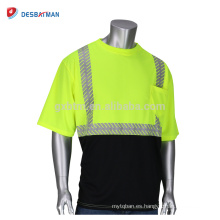 Nuevo estilo top poliéster Hi Vis Viz camiseta de seguridad de manga corta camiseta de trabajo de dos tonos con cinta reflectante y bolsillo